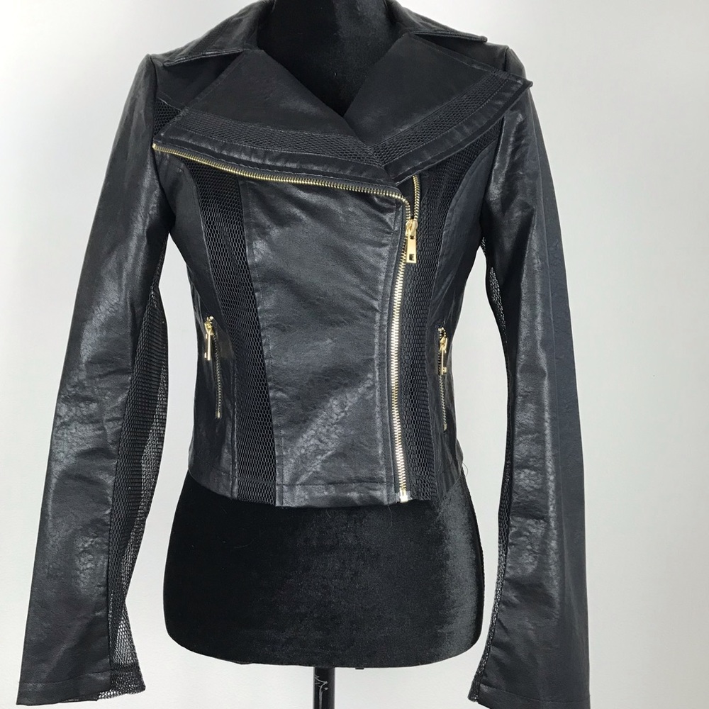 Black Mesh Moto Leather Jacket